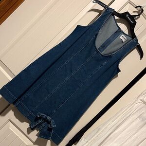 Show Me Your MuMu Denim Zip-Back shift Dress with bow XL
